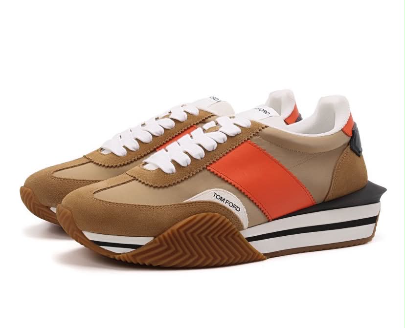 baskets Tom Ford James en daim marron et nylon orange