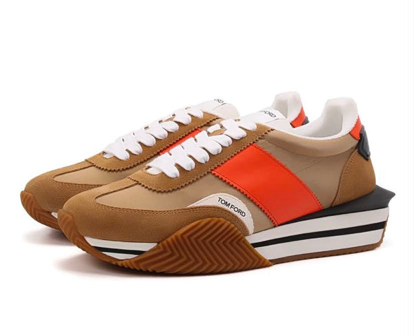 baskets Tom Ford James en daim marron et nylon orange