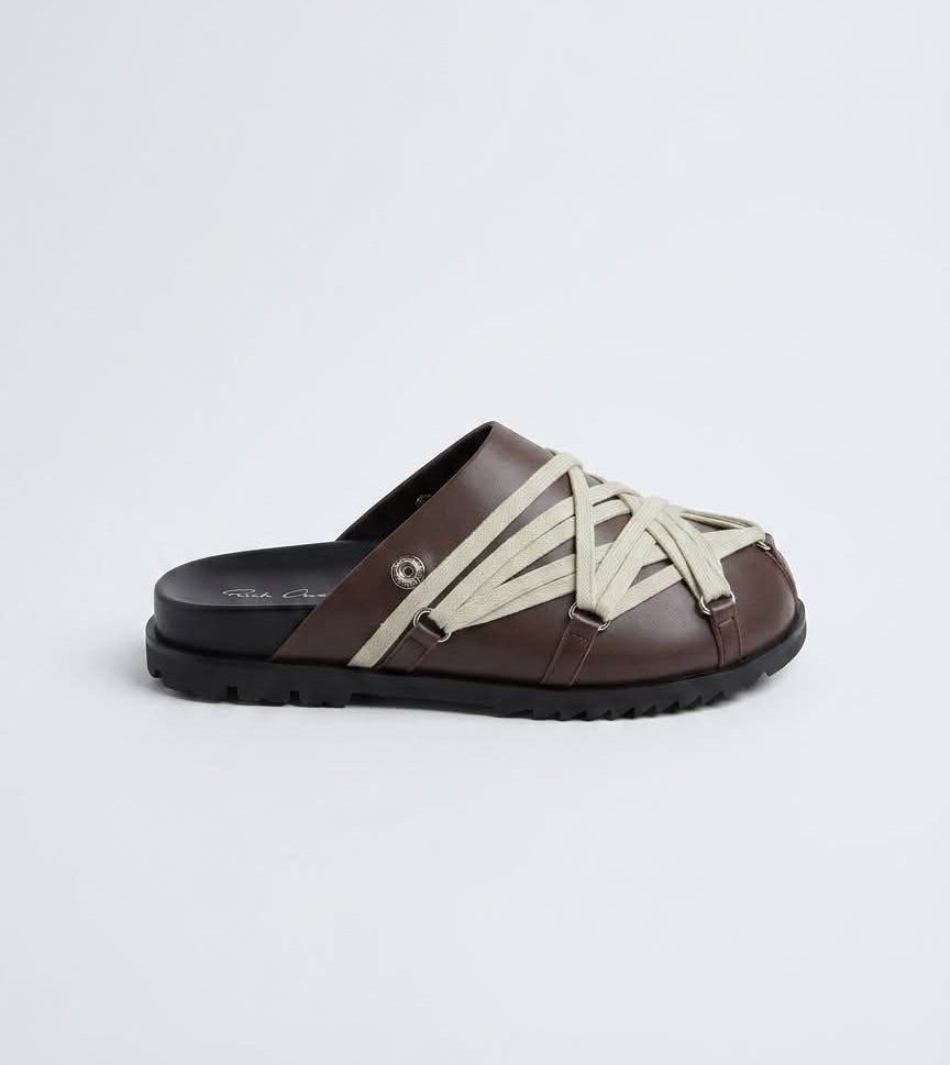 mules Rick Owens Megalaced en cuir de veau marron