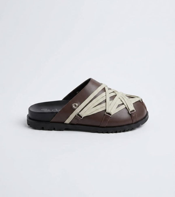 mules Rick Owens Megalaced en cuir de veau marron