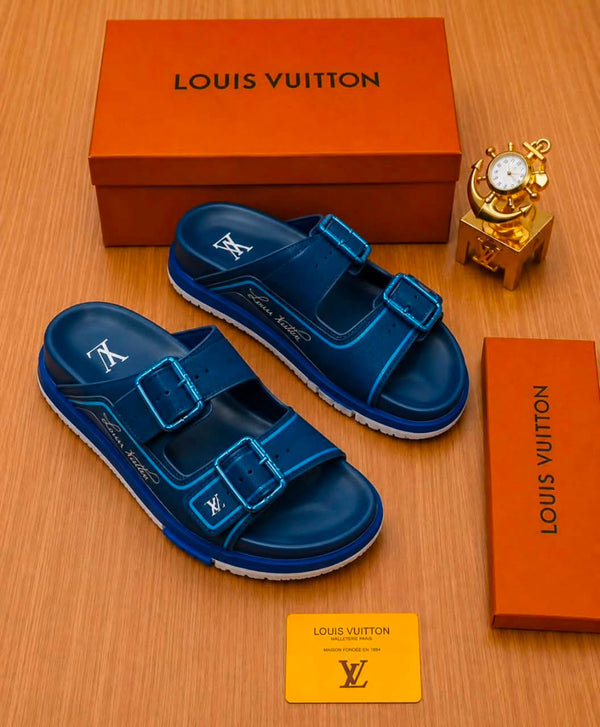 Sandales LV à double bride coloris bleu vif,