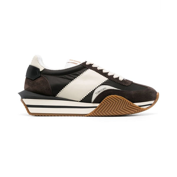 baskets Tom Ford James en daim et tissu technique noir et ivoire