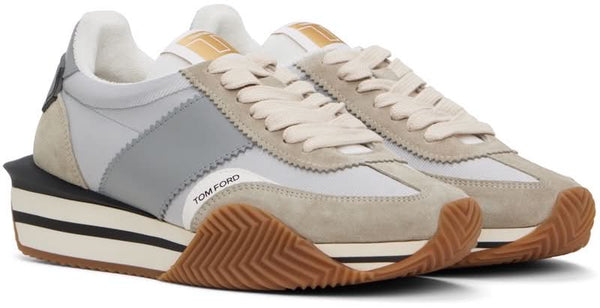 Basket Tom Ford James en suède et tissu technique gris