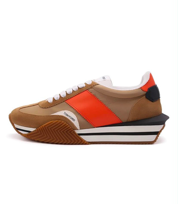 baskets Tom Ford James en daim marron et nylon orange