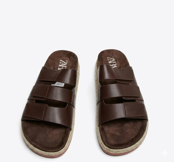 mules Zara en cuir marron