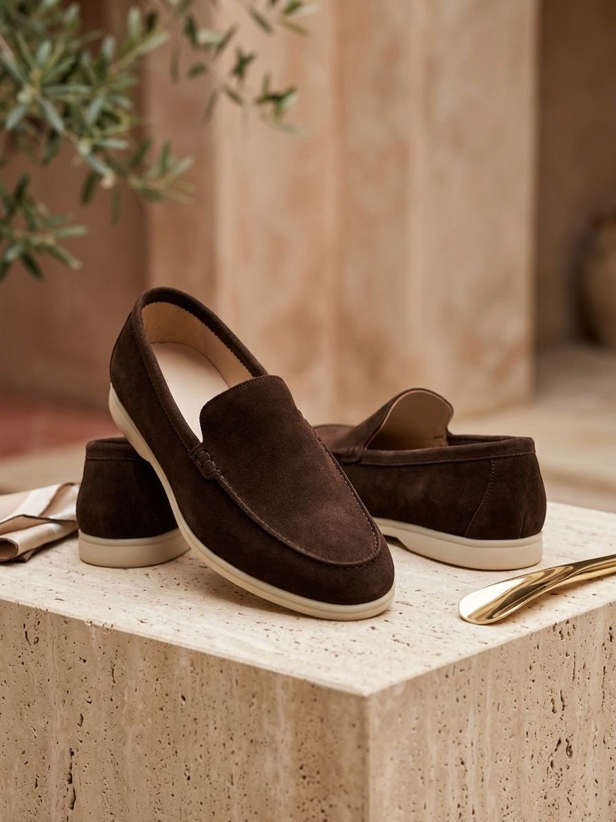 mocassins Scarosso en daim marron chocolat