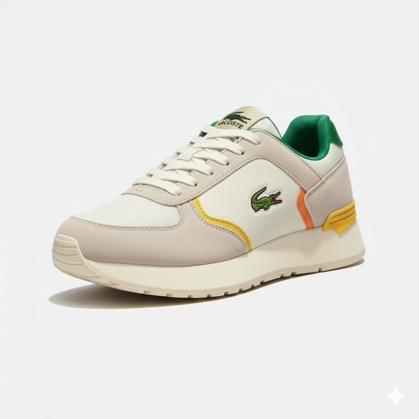 Lacoste Partner 70S blanche avec des accents verts et orange