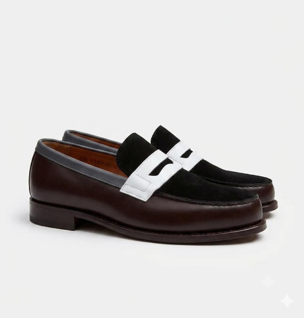 mocassins Grenson Epsom  cuir bicolore noir et blanc