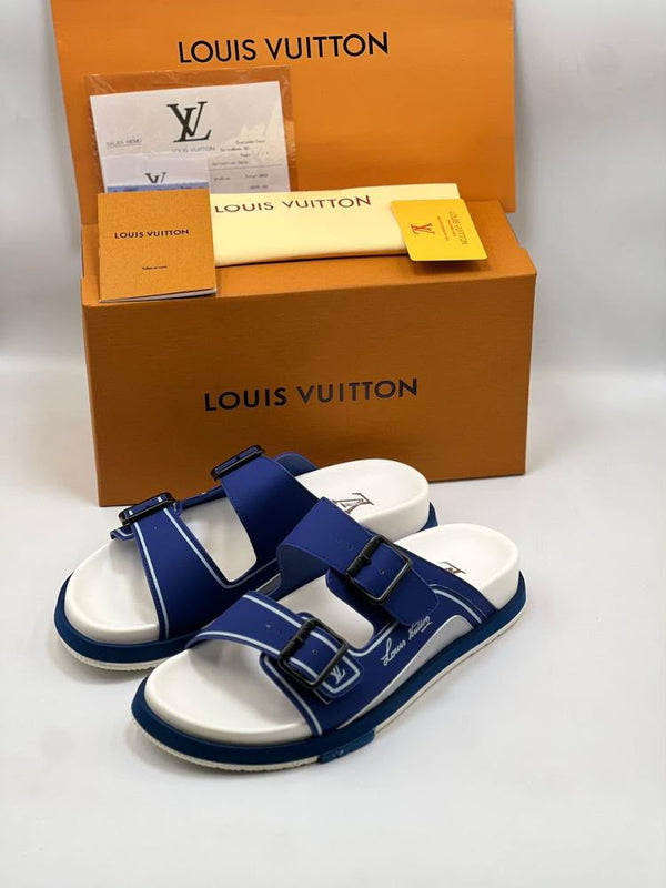 Sandale LV Trainer Mule en cuir bleu et blanc