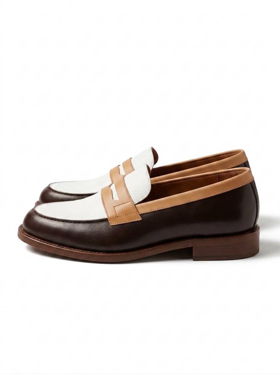 mocassins Grenson Epsom cuir bicolore marron et blanc